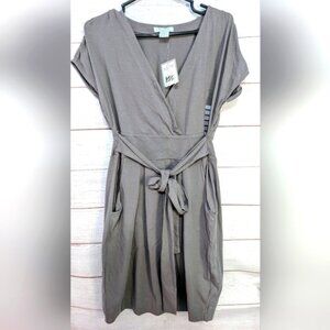 Nwt Alfred Sung Elegant Gray 🩶 Belted Wrap Dress 👗 With Pockets Size Small